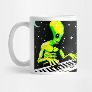 Alien playing keyboard in outer space Mug